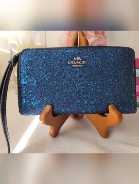 Coach Glitter Star Zip Wallet in Sparkling Blue